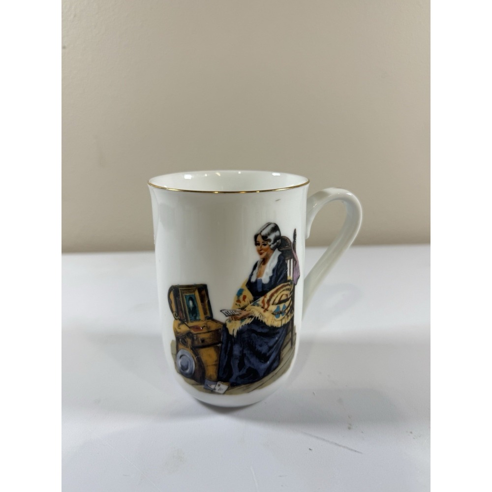 Norman Rockwell Museum Mug 1982 Memories Vintage White Gold Trim Toleware